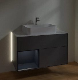 Тумба под раковину Villeroy & Boch Finion 100х50,1 см с подсветкой МДФ антрацит матовый лак/темно-синий матовый лак/стекло белое матовое G111HGGK
