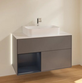 Тумба под раковину Villeroy & Boch Finion 100х50,1 см с подсветкой МДФ антрацит матовый лак/темно-синий матовый лак/стекло белое матовое G111HGGK