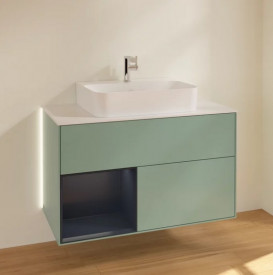 Тумба под раковину Villeroy & Boch Finion 100х50,1 см с подсветкой МДФ оливковый матовый лак/темно-синий матовый лак/стекло белое матовое G111HGGM