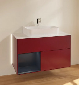 Тумба под раковину Villeroy & Boch Finion 100х50,1 см с подсветкой МДФ пион матовый лак/темно-синий матовый лак/стекло белое матовое G111HGHB