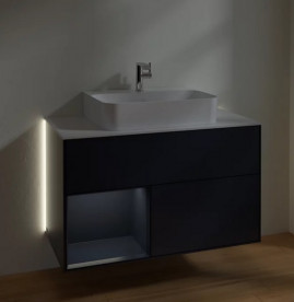 Тумба под раковину Villeroy & Boch Finion 100х50,1 см с подсветкой МДФ темно-синий матовый лак/стекло белое матовое G111HGHG