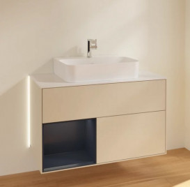 Тумба под раковину Villeroy & Boch Finion 100х50,1 см с подсветкой МДФ песок матовый лак/темно-синий матовый лак/стекло белое матовое G111HGHH