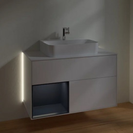 Тумба під раковину Villeroy & Boch Finion 100х50,1 см із підсвічуванням МДФ білий матовий лак/темно-синій матовий лак/скло біле матове G111HGMT