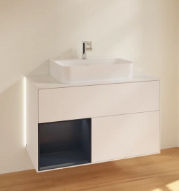Тумба під раковину Villeroy & Boch Finion 100х50,1 см із підсвічуванням МДФ білий матовий лак/темно-синій матовий лак/скло біле матове G111HGMT