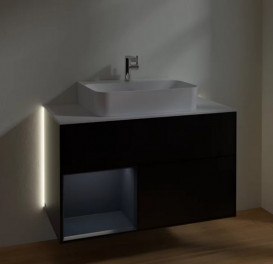 Тумба под раковину Villeroy & Boch Finion 100х50,1 см с подсветкой МДФ черный матовый лак/темно-синий матовый лак/стекло белое матовое  G111HGPD