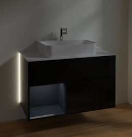 Тумба под раковину Villeroy & Boch Finion 100х50,1 см с подсветкой МДФ глянцевый черный лак/темно-синий матовый лак/стекло белое матовое G111HGPH