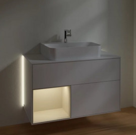 Тумба під раковину Villeroy & Boch Finion 100х50,1 см із підсвічуванням МДФ глянсовий білий лак/пісок матовий лак/скло біле матове G111HHGF