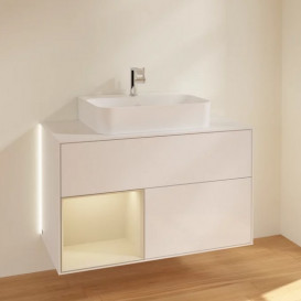 Тумба под раковину Villeroy & Boch Finion 100х50,1 см с подсветкой МДФ глянцевый белый лак/песок матовый лак/стекло белое матовое G111HHGF