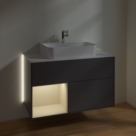 Тумба под раковину Villeroy & Boch Finion 100х50,1 см с подсветкой МДФ антрацит матовый лак/песок матовый лак/стекло белое матовое G111HHGK