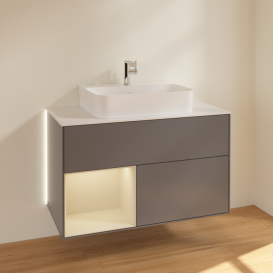 Тумба под раковину Villeroy & Boch Finion 100х50,1 см с подсветкой МДФ антрацит матовый лак/песок матовый лак/стекло белое матовое G111HHGK