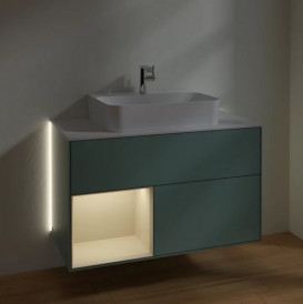 Тумба під раковину Villeroy & Boch Finion 100х50,1 см із підсвічуванням МДФ оливковий матовий лак/пісок матовий лак/скло біле матове G111HHGM