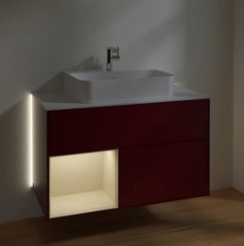 Тумба под раковину Villeroy & Boch Finion 100х50,1 см с подсветкой МДФ пион матовый лак/песок матовый лак/стекло белое матовое G111HHHB