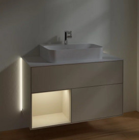 Тумба под раковину Villeroy & Boch Finion 100х50,1 см с подсветкой МДФ песок матовый лак/стекло белое матовое G111HHHH