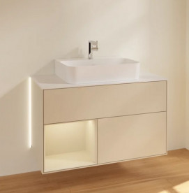 Тумба под раковину Villeroy & Boch Finion 100х50,1 см с подсветкой МДФ песок матовый лак/стекло белое матовое G111HHHH