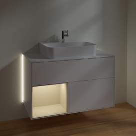 Тумба под раковину Villeroy & Boch Finion 100х50,1 см с подсветкой МДФ белый матовый лак/песок матовый лак/стекло белое матовое G111HHMT