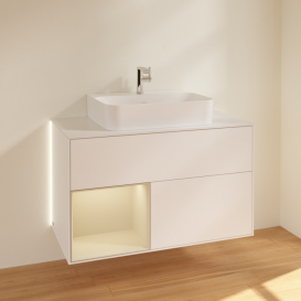 Тумба под раковину Villeroy & Boch Finion 100х50,1 см с подсветкой МДФ белый матовый лак/песок матовый лак/стекло белое матовое G111HHMT