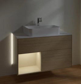 Тумба під раковину Villeroy & Boch Finion 100х50,1 см з підсвічуванням ДСП шпон дуба/пісок матовий лак/скло біле матове G111HHPC