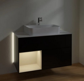 Тумба под раковину Villeroy & Boch Finion 100х50,1 см с подсветкой МДФ черный матовый лак/песок матовый лак/стекло белое матовое G111HHPD