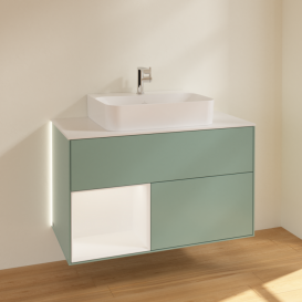 Тумба под раковину Villeroy & Boch Finion 100х50,1 см с подсветкой МДФ оливковый матовый лак/белый матовый лак/стекло белое матовое G111MTGM