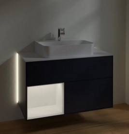 Тумба под раковину Villeroy & Boch Finion 100х50,1 см с подсветкой МДФ темно-синий матовый лак/белый матовый лак/стекло белое матовое G111MTHG