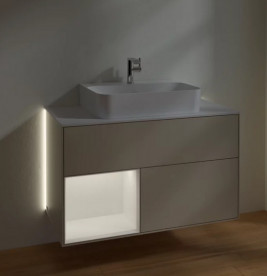 Тумба под раковину Villeroy & Boch Finion 100х50,1 см с подсветкой МДФ песок матовый лак/белый матовый лак/стекло белое матовое G111MTHH