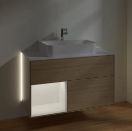 Тумба под раковину Villeroy & Boch Finion 100х50,1 см с подсветкой ДСП шпон дуба/белый матовый лак/стекло белое матовое G111MTPC