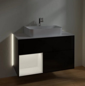 Тумба под раковину Villeroy & Boch Finion 100х50,1 см с подсветкой МДФ глянцевый черный лак/белый матовый лак/стекло белое матовое G111MTPH
