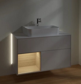 Тумба под раковину Villeroy & Boch Finion 100х50,1 см с подсветкой МДФ светло-серый матовый лак/шпон дуба/стекло белое матовое G111PCGJ