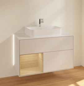 Тумба под раковину Villeroy & Boch Finion 100х50,1 см с подсветкой МДФ светло-серый матовый лак/шпон дуба/стекло белое матовое G111PCGJ