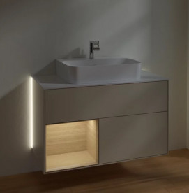 Тумба под раковину Villeroy & Boch Finion 100х50,1 см с подсветкой МДФ песок матовый лак/шпон дуба/стекло белое матовое G111PCHH