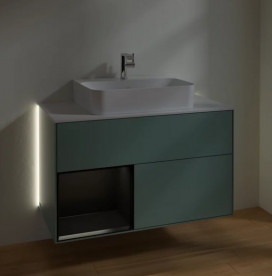 Тумба под раковину Villeroy & Boch Finion 100х50,1 см с подсветкой МДФ оливковый матовый лак/черный матовый лак/стекло белое матовое G111PDGM