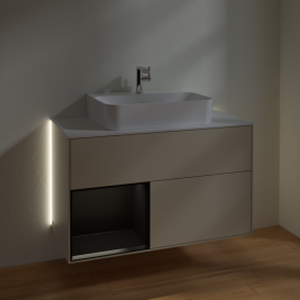 Тумба под раковину Villeroy & Boch Finion 100х50,1 см с подсветкой МДФ песок матовый лак/черный матовый лак/стекло белое матовое G111PDHH