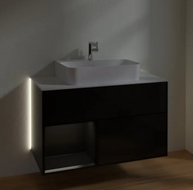 Тумба под раковину Villeroy & Boch Finion 100х50,1 см с подсветкой МДФ глянцевый черный лак/черный матовый лак/стекло белое матовое G111PDPH