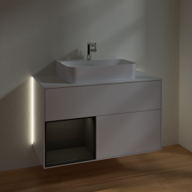 Тумба под раковину Villeroy & Boch Finion 100х50,1 см с подсветкой МДФ глянцевый белый лак/глянцевый черный лак/стекло белое матовое G111PHGF