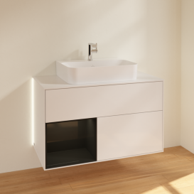 Тумба под раковину Villeroy & Boch Finion 100х50,1 см с подсветкой МДФ глянцевый белый лак/глянцевый черный лак/стекло белое матовое G111PHGF