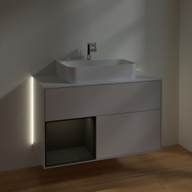 Тумба под раковину Villeroy & Boch Finion 100х50,1 см с подсветкой МДФ светло-серый матовый лак/глянцевый черный лак/стекло белое матовое G111PHGJ