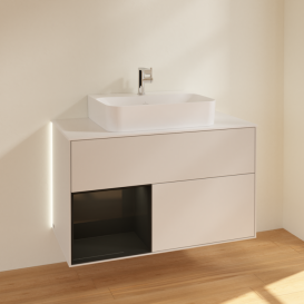 Тумба под раковину Villeroy & Boch Finion 100х50,1 см с подсветкой МДФ светло-серый матовый лак/глянцевый черный лак/стекло белое матовое G111PHGJ