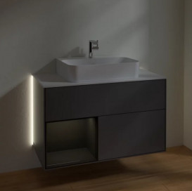 Тумба под раковину Villeroy & Boch Finion 100х50,1 см с подсветкой МДФ антрацит матовый лак/глянцевый черный лак/стекло белое матовое G111PHGK