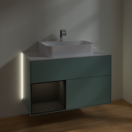 Тумба под раковину Villeroy & Boch Finion 100х50,1 см с подсветкой МДФ оливковый матовый лак/глянцевый черный лак/стекло белое матовое G111PHGM
