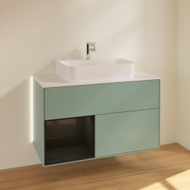 Тумба под раковину Villeroy & Boch Finion 100х50,1 см с подсветкой МДФ оливковый матовый лак/глянцевый черный лак/стекло белое матовое G111PHGM