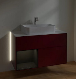 Тумба под раковину Villeroy & Boch Finion 100х50,1 см с подсветкой МДФ пион матовый лак/глянцевый черный лак/стекло белое матовое G111PHHB