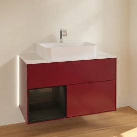 Тумба под раковину Villeroy & Boch Finion 100х50,1 см с подсветкой МДФ пион матовый лак/глянцевый черный лак/стекло белое матовое G111PHHB