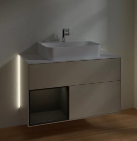 Тумба под раковину Villeroy & Boch Finion 100х50,1 см с подсветкой МДФ песок матовый лак/глянцевый черный лак/стекло белое матовое G111PHHH