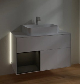 Тумба под раковину Villeroy & Boch Finion 100х50,1 см с подсветкой МДФ белый матовый лак/глянцевый черный лак/стекло белое матовое G111PHMT