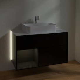 Тумба под раковину Villeroy & Boch Finion 100х50,1 см с подсветкой МДФ черный матовый лак/глянцевый черный лак/стекло белое матовое G111PHPD