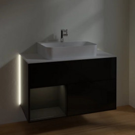 Тумба под раковину Villeroy & Boch Finion 100х50,1 см с подсветкой МДФ глянцевый черный лак/стекло белое матовое G111PHPH