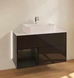 Тумба под раковину Villeroy & Boch Finion 100х50,1 см с подсветкой МДФ глянцевый черный лак/стекло белое матовое G111PHPH