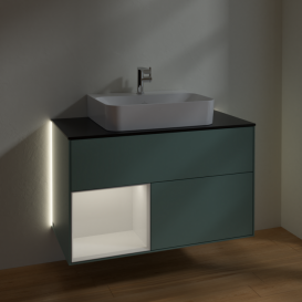 Тумба под раковину Villeroy & Boch Finion 100х50,1 см с подсветкой МДФ оливковый матовый лак/глянцевый белый лак/стекло черное матовое G112GFGM