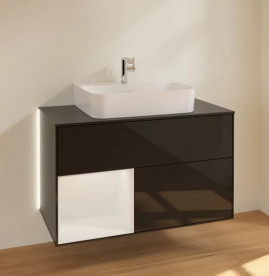 Тумба под раковину Villeroy & Boch Finion 100х50,1 см с подсветкой МДФ глянцевый черный лак/глянцевый белый лак/стекло черное матовое G112GFPH