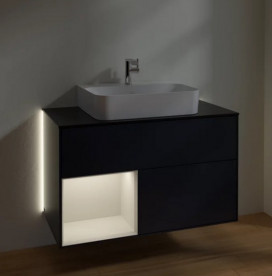 Тумба под раковину Villeroy & Boch Finion 100х50,1 см с подсветкой МДФ темно-синий матовый лак/светло-серый матовый лак/стекло черное матовое G112GJHG